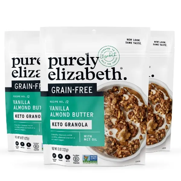 Purely Elizabeth, Vanilla Almond Butter, Keto Granola with MCT Oil, Grain-Free (3 Ct, 8oz Bags) - Vanilla Almond Butter 16 Fl Oz (Pack of 6)