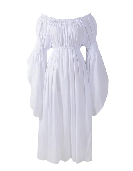 ReminisceBoutique Renaissance Medieval Costume Pirate Faire Celtic Chemise Under Dress - One Size White