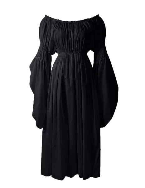 ReminisceBoutique Renaissance Medieval Costume Pirate Faire Celtic Chemise Under Dress - One Size Black