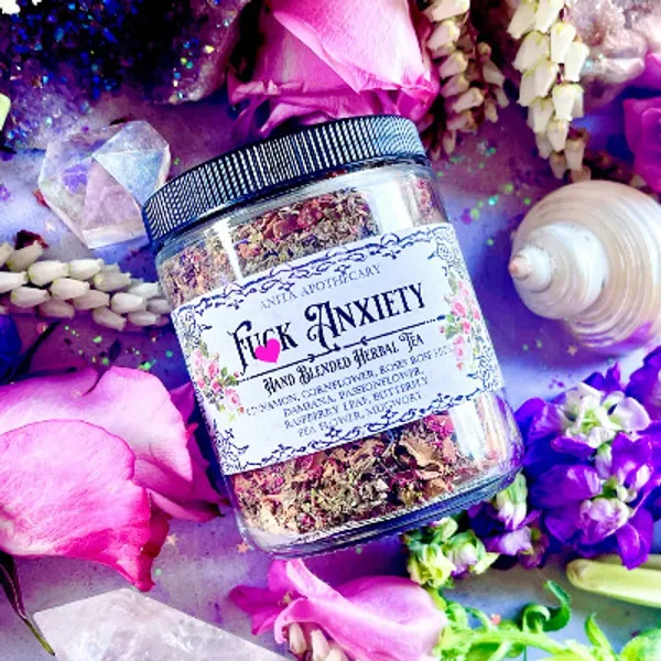 Fck Anxiety ~ Anita Apothecary, Herbal tea, loose leaf tea, mental health gift, mental health, witches tea, tea gift, tea cup