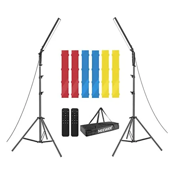 
                            Neewer LED Video Light Stick Kit, 2-Pack Handheld Video Lighting Dimmable 3200~5600K with 210 LED Beads/Stand/Infrared Remote Control/Color Filters/Carry Bag for Photo YouTube Video Photography Gaming
                        
