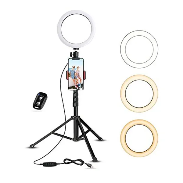 
                            UBeesize Selfie Ring Light with Tripod Stand & Cell Phone Holder for Live Stream/Makeup, Mini Led Camera Ringlight for YouTube Videos/Photography
                        