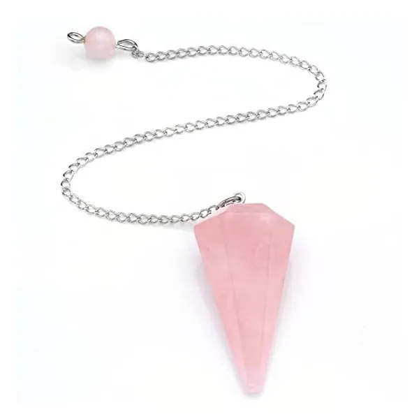 
                            Top Plaza Natural Amethyst Rose Quartz Clear Crystal Opalite Multifaceted Pointed Pendulums Reiki Healing Pendants (Natural Rose Quartz)
                        