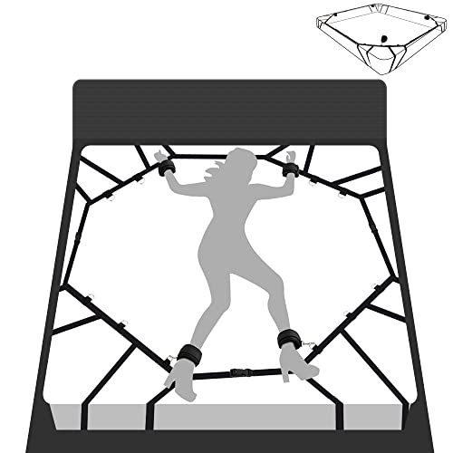 SM Sex Game Restraint Kit BDSM Bed Sex Bondage Adult Sex Toys for Couple with Handcuffs,Premium Material Bed Straps Restraints Adjustable Length No Need of Helping 5 Minutes Quick Installation