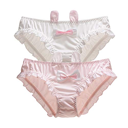 KINCOSONE Womens Bikini Panties Japanese Lingerie Briefs 2 Pack Kawaii Cosplay Underwear - One Size - Pink and White