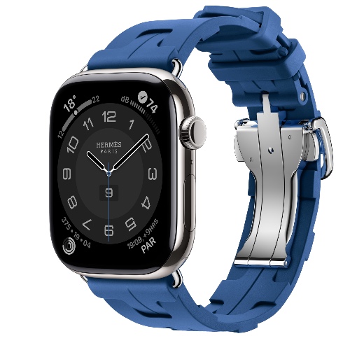Apple Watch Hermès Series 10 GPS + Cellular, 46mm Silver Titanium Case with Bleu de France Kilim Single Tour
