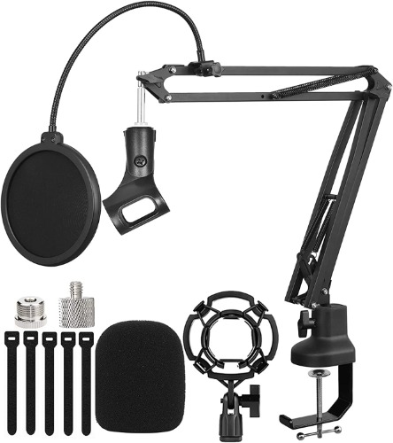 Luling Arts Boom Arm Suspension Mic Boom Arm Heavy Duty Microphone Arm for Blue Yeti, Hyperx Quadcast, Adjustable Boom Mic Stand Desk with Pop Filter, 1/4“-3/8“-5/8“ Adapter, Mic Mounts,Broadcast - Upgraded boom arm