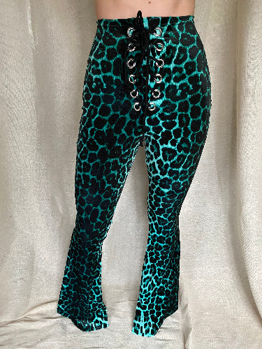 Stevie Flared Trousers - Green Leopard | UK 12 / Leg length 32"