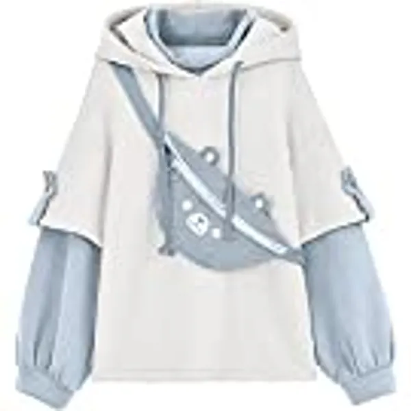 GAEIOWSS Cute Brown Bear Hoodie for Womens Long Sleeve Kawaii Sweatshirts