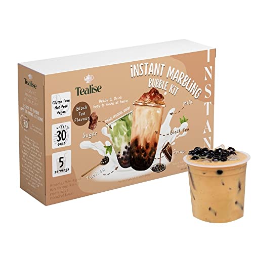 Tealise Instant Marbling Bubble Tea Kit DIY Boba/Bubble Tea Ready in 30 Seconds 5 Serving (Black Tea) Syrup-based Vegan - Black Tea