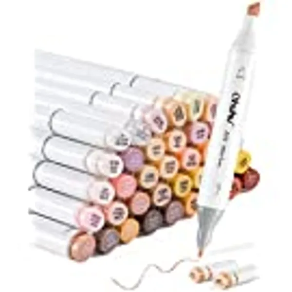 36 Skin-Tone Colors Alcohol Markers, Ohuhu Double Tipped Sketch Art Marker, Chisel & Fine, Alcohol-based Markers for Adults' Coloring Illustration, 1 Colorless Alcohol Marker Blender Kids Gift