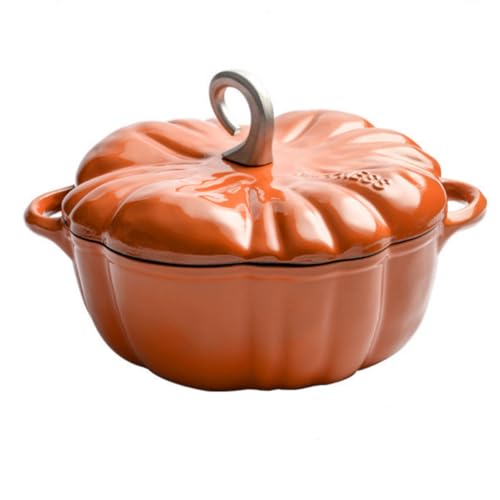 Enameled Cast Iron Dutch Oven with Lid –Pumpkin Cocotte – Non Stick Dutch Oven Pot – Sturdy Ovenproof Stockpot Cookware – Enamelled Cooking Pot – Oversized Handles (3.9-quart)