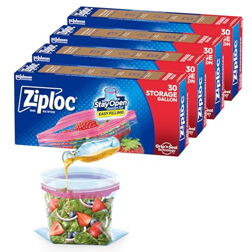Ziploc Gallon Food Storage Bags, Stay Open Design with Stand-Up Bottom, Easy to Fill, 120 Bags Total - 120 Count