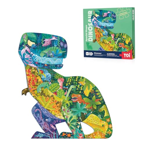 TOI Dinosaur Floor Puzzles for Kids Aged 6-8, 158 Pieces Animal Shaped Jigsaw Puzzles, Preschool Dinosaur Puzzle for Boys and Girls Educational Toy - Dinosaur