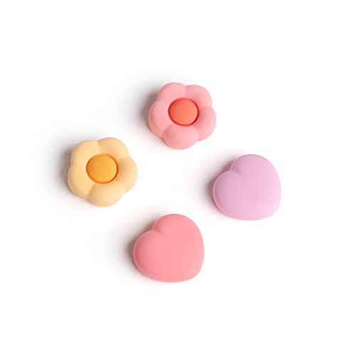 GeekShare Silicone Joycon Thumb Grip Caps, Joystick Cover Compatible with Nintendo Switch/OLED/Switch Lite,4PCS - Heart & Flower (Pink&Yellow) - Pink