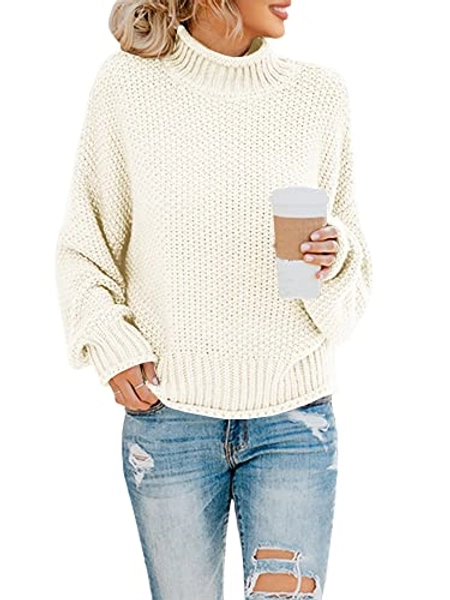 Saodimallsu Womens Turtleneck Oversized Sweaters Batwing Long Sleeve Pullover Loose Chunky Knit Jumper