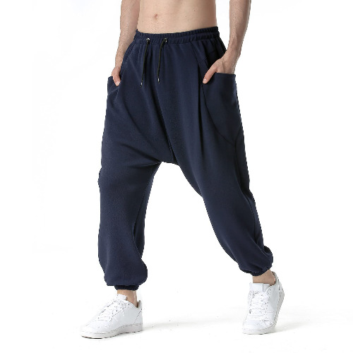 MakingDa Mens Drop Crotch Joggers Tracksuit Bottoms Elasticated Waist Harem Pants Baggy Stretch Hippie Dance Bloomers Yoga Trousers Sweatpants - M Navy Blue