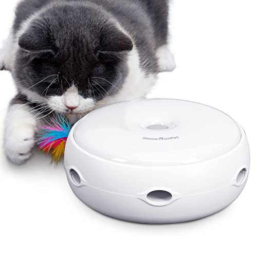 HAPPY HACHI Cat Toy Interactive Feather Smart Kitten Teaser Toy Electronic Auto Three Modes Random Stimulates Cat's Senses Funny Pet Toys, Included Battery&Spare Feather - White
