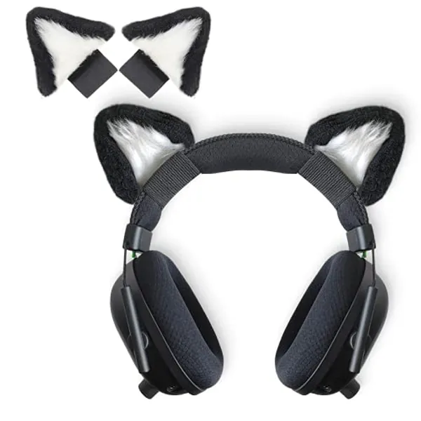 otuiaim Kitty Ears Dekorativ für Kopfhörer, Universal Cosplay Dekoration Kompatibel mit HypreX Cloud/Cloud II/Cloud Flight/Logi G, etc, Installation mit verstellbaren Befestigungsgurten, Schwarz
