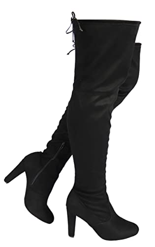 Wild Diva Women's Over The Knee Boot - Sexy Over The Knee High Pullon Boot - Trendy Low Block Heel Shoe - Comfortable Boot -(Wide Calf FIT & Regular FIT) - 8.5 - Black