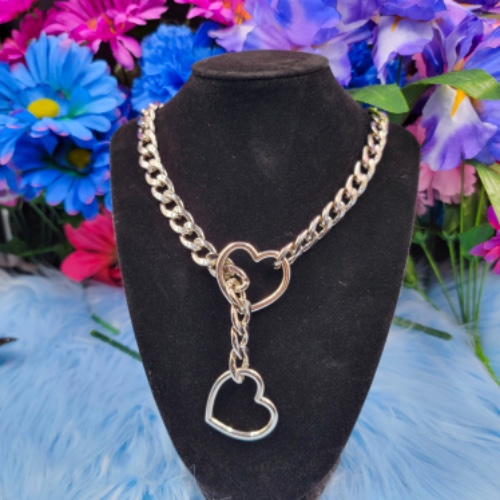 Heart Slip Chain Collar/Choker - Silver | 20"