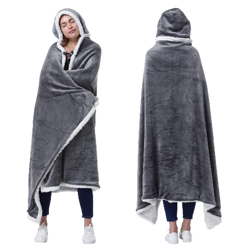 Catalonia Hooded Blanket Poncho | Wearable Blanket Wrap with Hand Pockets | Comfy Sherpa Fleece Throw Cape for Children and Adults, Women Gift - Hooded Blanket Gray
