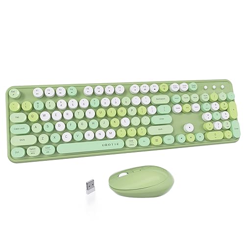 UBOTIE Colorful Computer Wireless Keyboards Mouse Combos, Typewriter Flexible Keys Office Full-Sized Keyboard, 2.4GHz Dropout-Free Connection and Optical Mouse (Green-Colorful) - Green-colorful