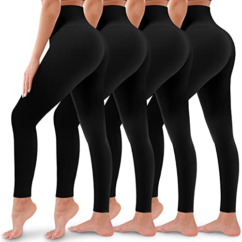 4 Pack Leggings for Women Butt Lift High Waisted Tummy Control No See-Through Yoga Pants Workout Running Leggings - 01-assort01 - Large-X-Large