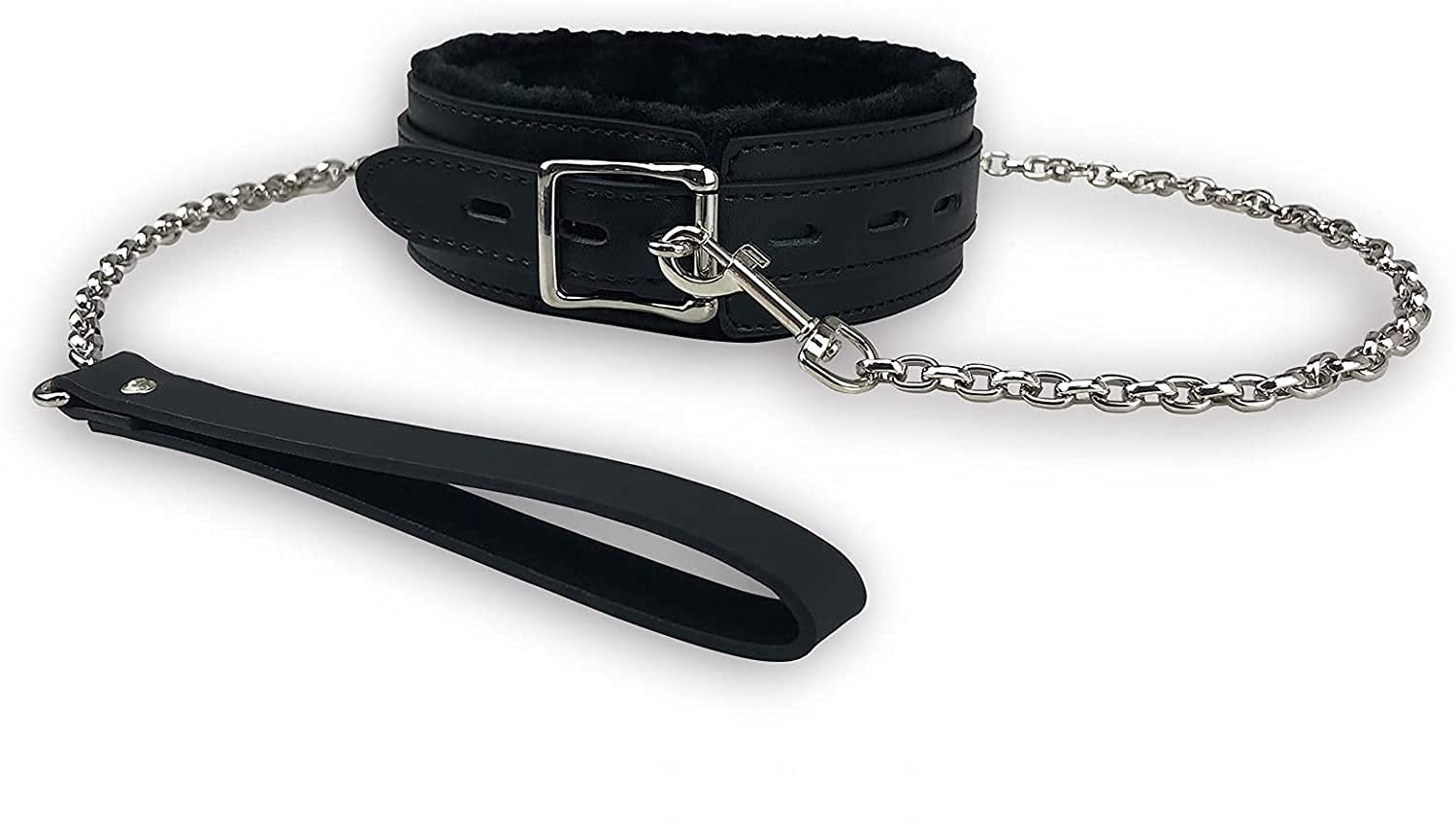 Gothic Plush Leather Collars Choker with Chain Detachable Leash Rope Small Pet Collar Black - C3