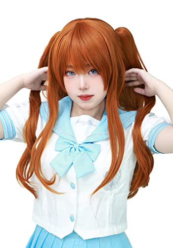C-ZOFEK Womens Long Orange Cosplay Wig With 2 Detachable Ponytails Straight Hair Great Gift (Orange)
