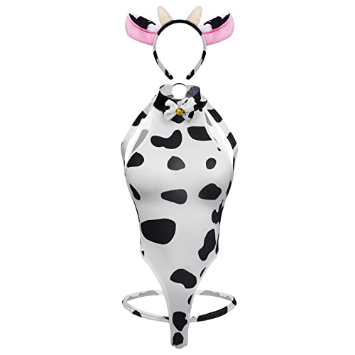 paloli Womens Anime Cow Cosplay Bikini Lolita Kawaii Bra and Panty Set Japanese Underwear White Stocking - Large - Milk Set-8