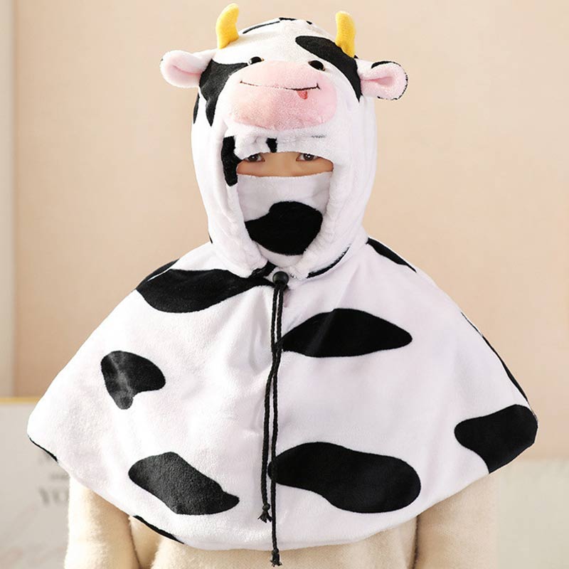 Lovely Cow Face Mask Plush Hat Scarf