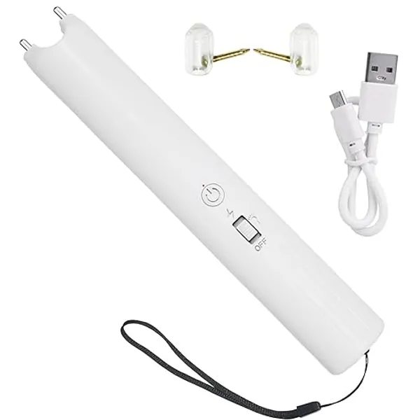 Portable Cattle Prod, Pocket Sized Handheld Rechargeable Electric Livestock Prod for Pig, Cattle, Sheep, Dog and More, with LED Light and Lanyard (White, 10.24 Inch)