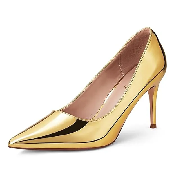 Elisabet Tang Classic Point Pull-on Heeled Wedding Pumps Patent Leather Closed Toe Stiletto Dress Heels for Prom 3 inch Comfortable