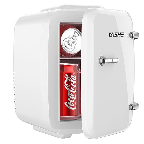 YASHE Mini Fridge, 4 Liter/6 Cans Small Fridgerator for Bedroom, AC/DC Thermoelectric Cooler and Warmer for Skincare Drink Office Dorm Car, White - White