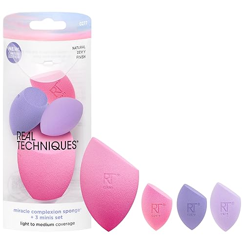 Real Techniques Sunrise To Sunset Miracle Complexion Sponge + 3 Minis Kit, 4 Piece Set - Miracle Complexion Sponge +Minis Kit