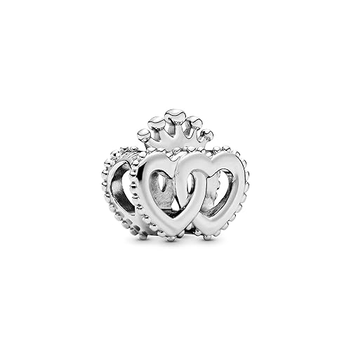 PANDORA Sterling Silver Crown and Intertwined Hearts Charm 7.8 x 12.4 x 12.7mm (D/H/W), one size, Silver