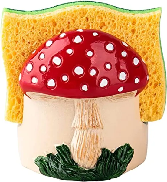 dgudgu Mushroom Kitchen Sponge Holder Ceramic Sponge Dish Red Sponge Holder for Kitchen Sink Caddy Decor for Kitchen Kitchen Sink Accessories Sponge Holder