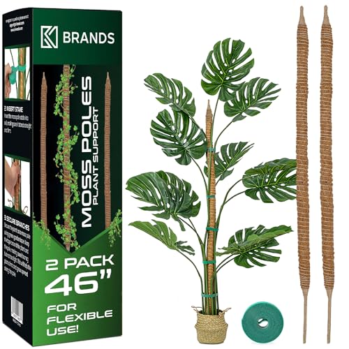 K-Brands 2 Pack Moss Pole - 46'' Monstera Plant Support - Moss Pole for Plants Monstera - Moss Poles for Climbing Plants - Plant Sticks Support Plant Stakes for Indoor Plants - 2 Pack 46''