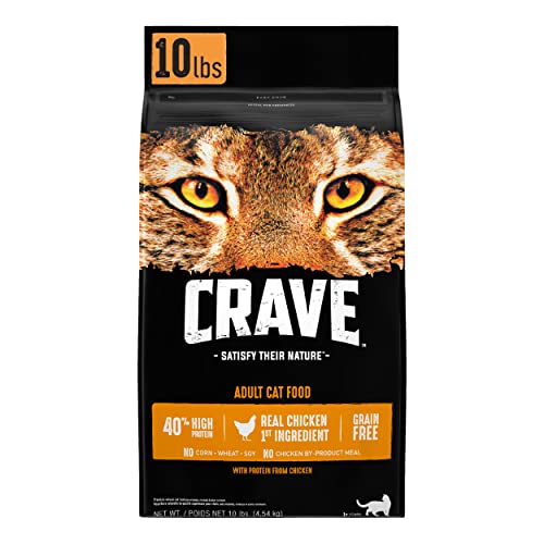 CRAVE Grain Free Adult High Protein Natural Dry Cat Food with Protein from Chicken, 10 lb. Bag - Adult - Chicken - 10 Pound (Pack of 1)