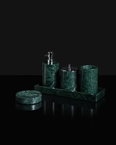 Luxury Green Marble Bathroom Set with Tray, Natural Green Guatemala Marble Bathroom Set - 5 Piece Set, Marble Home Decor