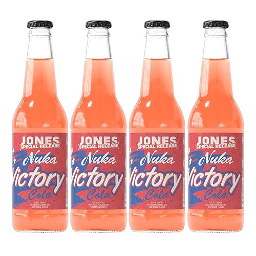 Jones Soda Co. Special Release Nuka Cola Victory | Fallout Merchandise | Cane Sugar Soda | Craft Soda Pop | Soda Soft Drinks | Glass Bottle Soda | Peach & Mango Flavor | (4 Bottles) - Nuka - 4 Bottles