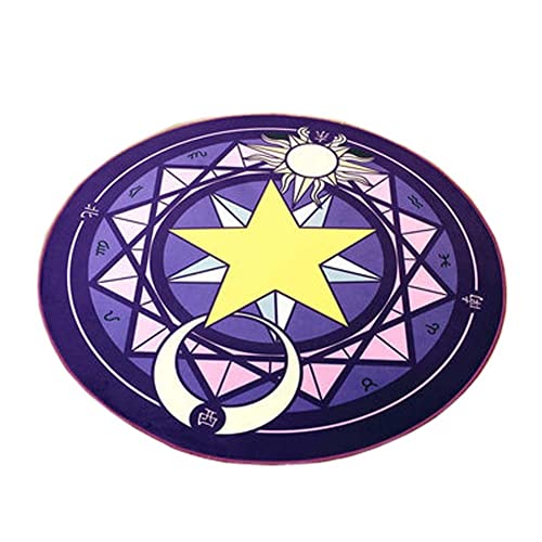 Cute Cartoon Anime Rugs Girls Kawaii Blanket Kids Pentagram Carpet The Magic Circle Pattern Round Carpet Floor Mats Yoga Cushion for Playroom Cloakroom Pet Floor Rugs (Purple) - Purple