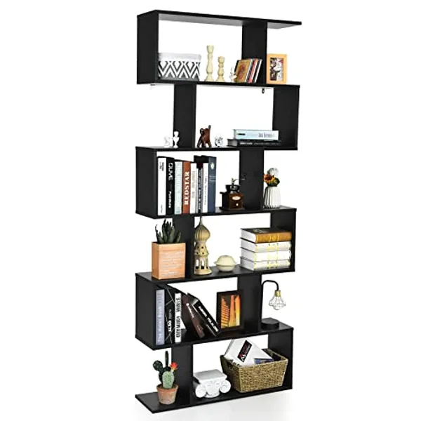 COSTWAY Bücherregal, Standregal mit 6 Ebenen, Raumteiler Regal, Büroregal freistehend, Aufbewahrungsregal für Wohnzimmer, Schlafzimmer, Büro, 192 x 80 x 23 cm (Schwarz)