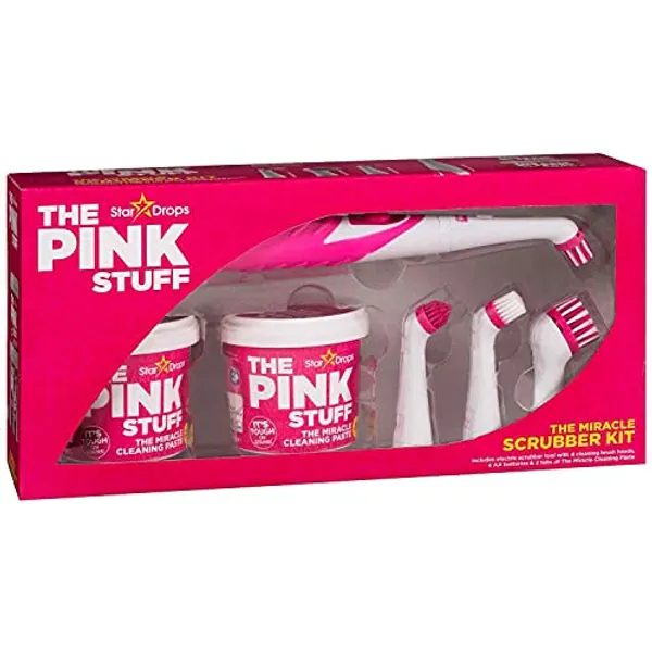 Britains Beauty The Miracle Scrubber Kit The Pink Stuff Star Drops 2 Reinigungspaste Elektrisches Schrubber Kit mit 4 Reinigungsbürstenköpfen