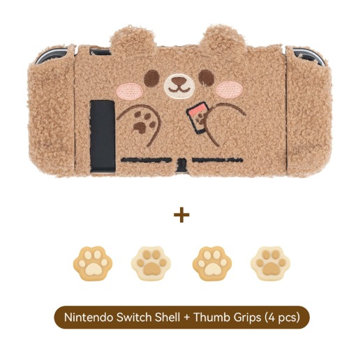 Teddy Bear Cozy Plush Switch Case with Optional Joycon Grips - Cover & Cream Grips