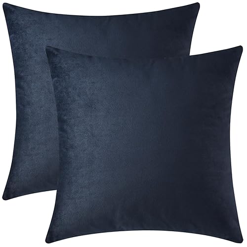 Mixhug Set of 2 Cozy Velvet Square Decorative Throw Pillow Covers for Couch and Bed, Midnight Blue, 18 x 18 Inches - Midnight Blue - 18" x 18" (Pack of 2)