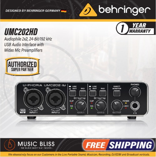 Behringer U-Phoria UMC202HD USB 2.0 Audio Interface | Arrive 6-10 weeks