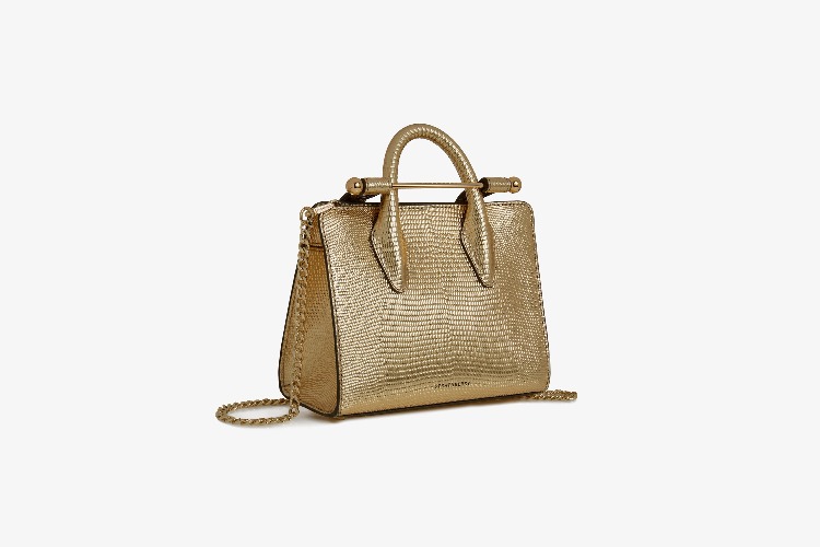 The Strathberry Nano Tote - Metallic Lizard Light Gold