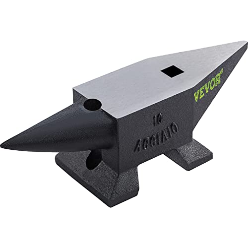 VEVOR Cast Steel Anvil, 22 Lbs(10kg) Single Horn Anvil with Large Countertop and Stable Base, High Hardness Rugged Round Horn Anvil Blacksmith, for Bending, Shaping - 22Lbs